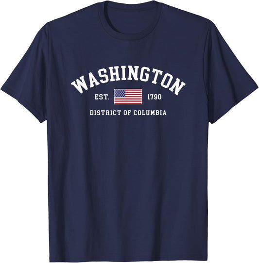 Washington DC July 4th US Flag Retro Throwback T-Shirt - T-Shirt | Navy