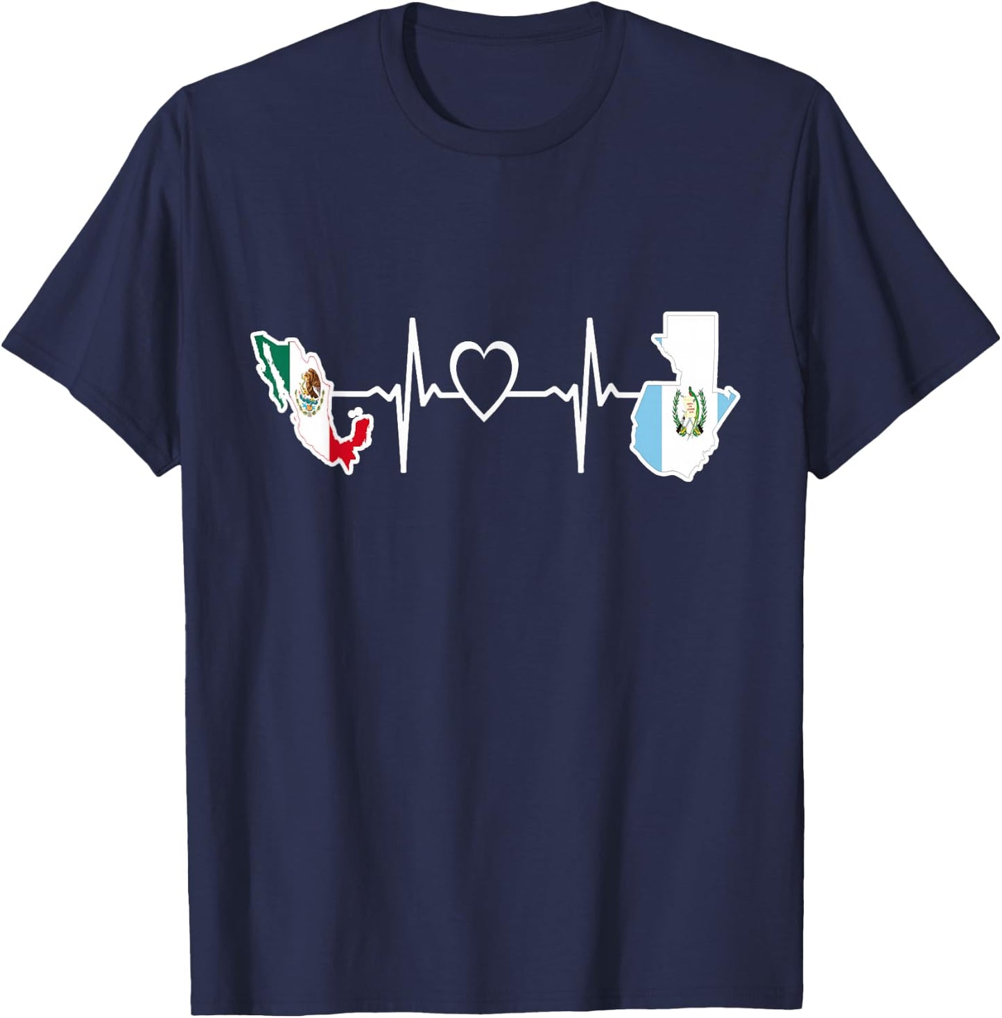 Mexican Guatemalan Flag Shirt Guatemala Mexico Heartbeat T-Shirt - T-Shirt | Navy