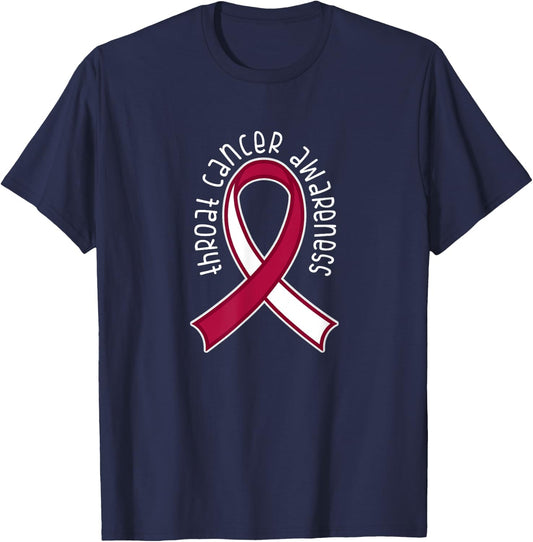 Throat Cancer Awareness Burgundy White Ribbon T-Shirt - T-Shirt | Navy