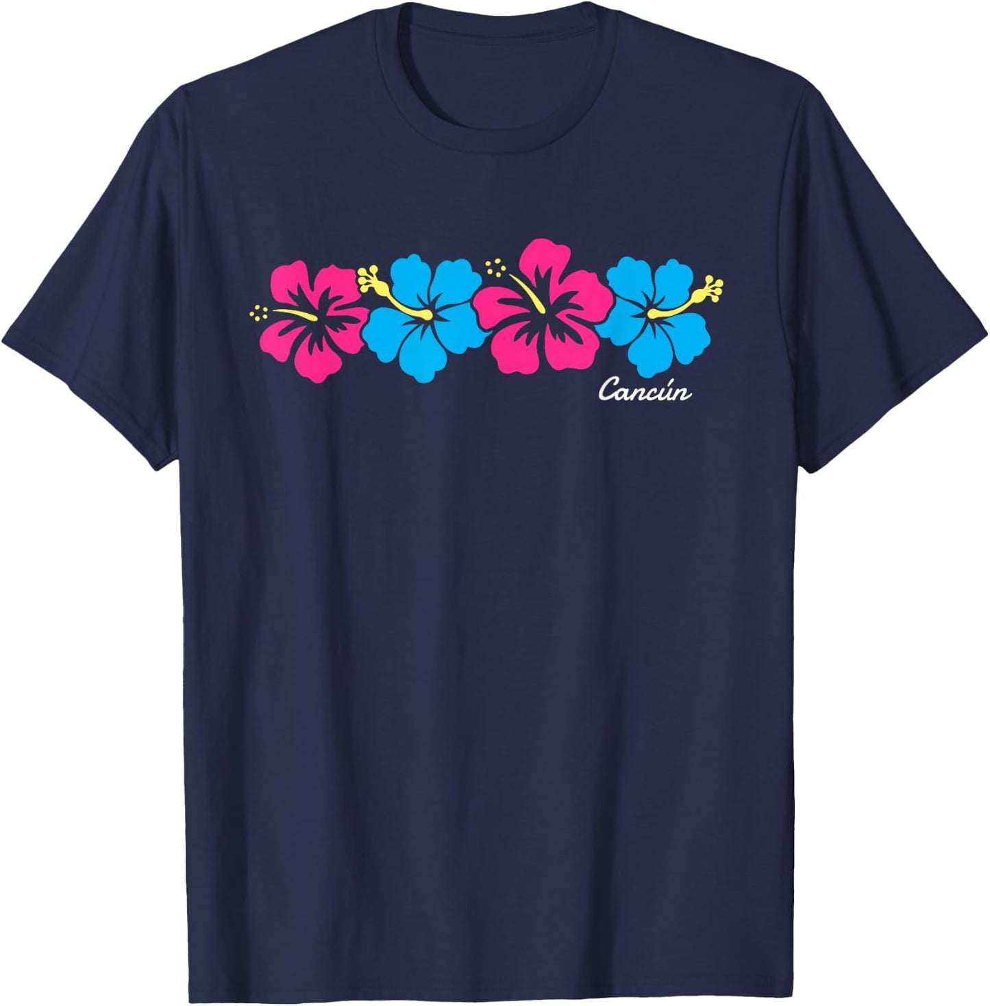 Cancun Mexico Hibiscus Flower Cruise Vacation Souvenir T-Shirt - T-Shirt | Navy