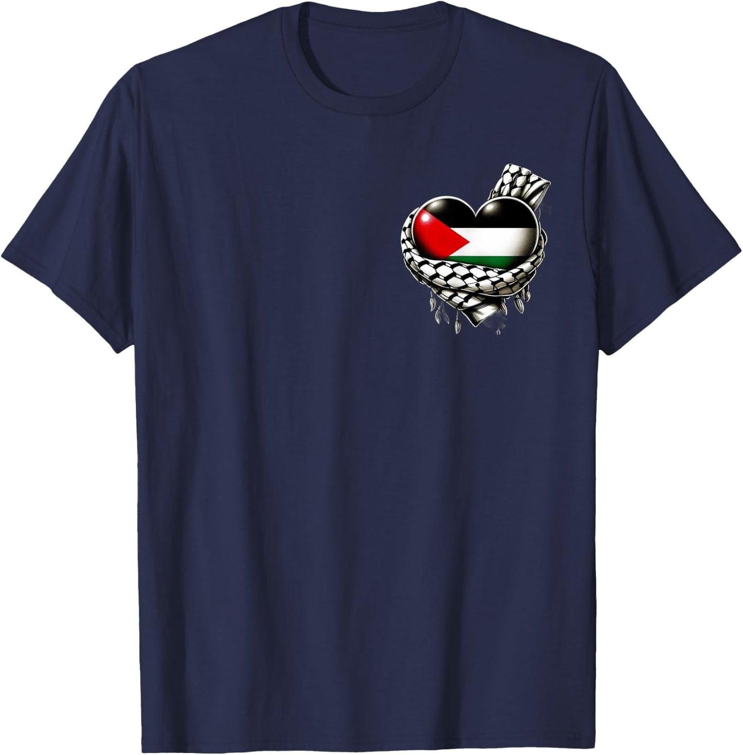 Palestine Heart Flag Palestinian Keffiyeh Palestine T-Shirt - T-Shirt | Navy