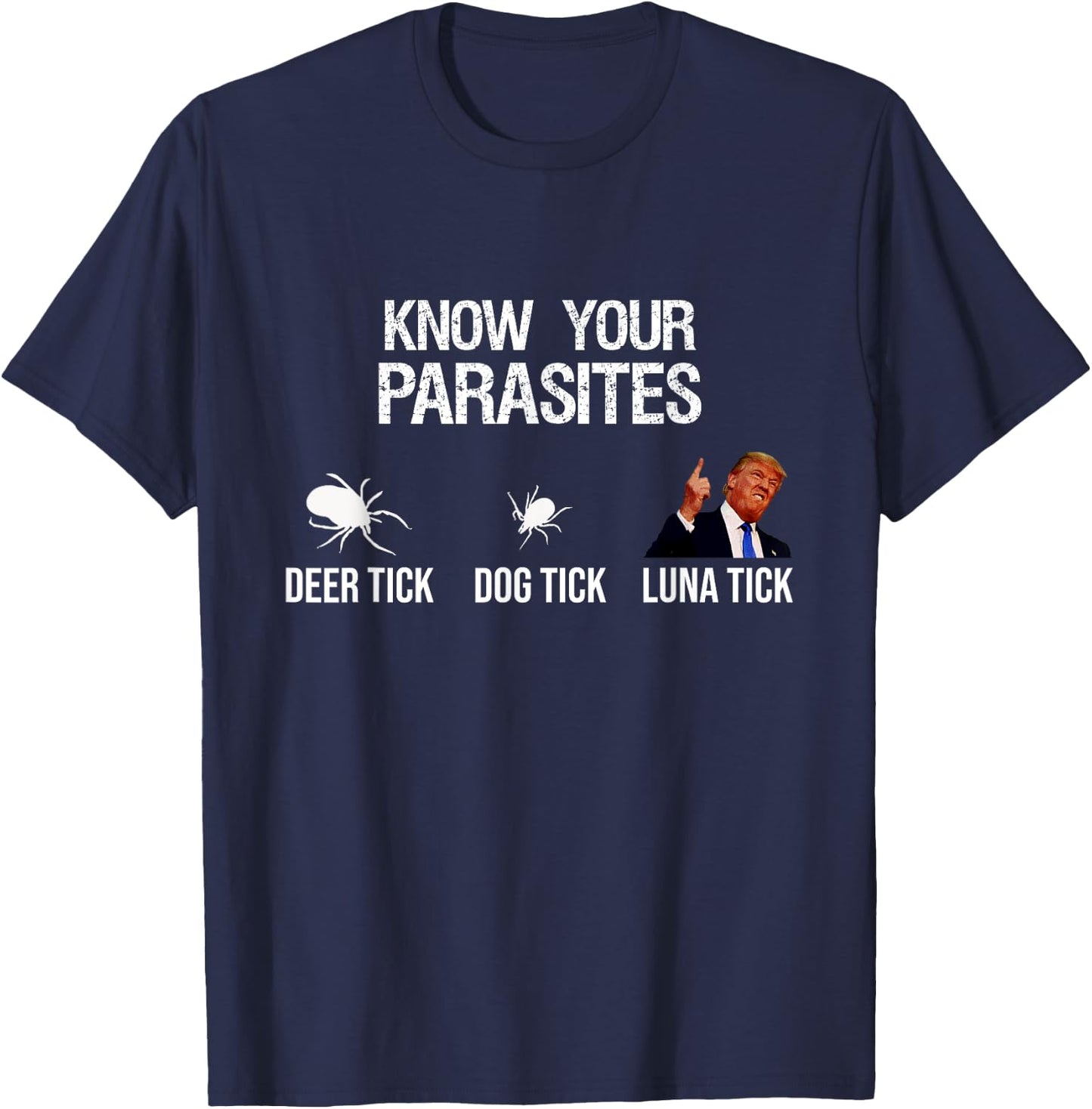 "KNOW YOUR PARASITES - Deer Tick, Dog Tick, Luna Tick" Funny T-Shirt - T-Shirt | Navy