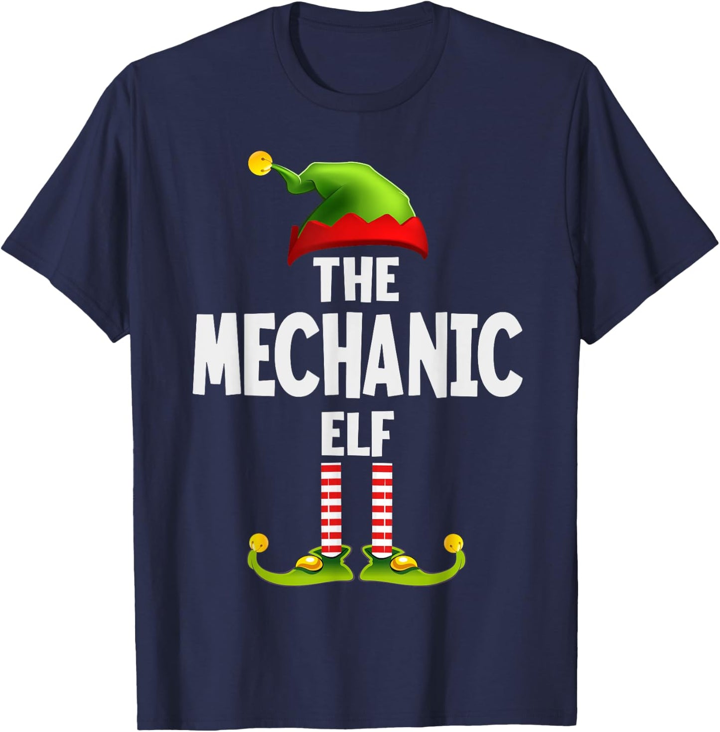 The Mechanic Elf Pajama Christmas Matching Family T-Shirt - T-Shirt | Navy