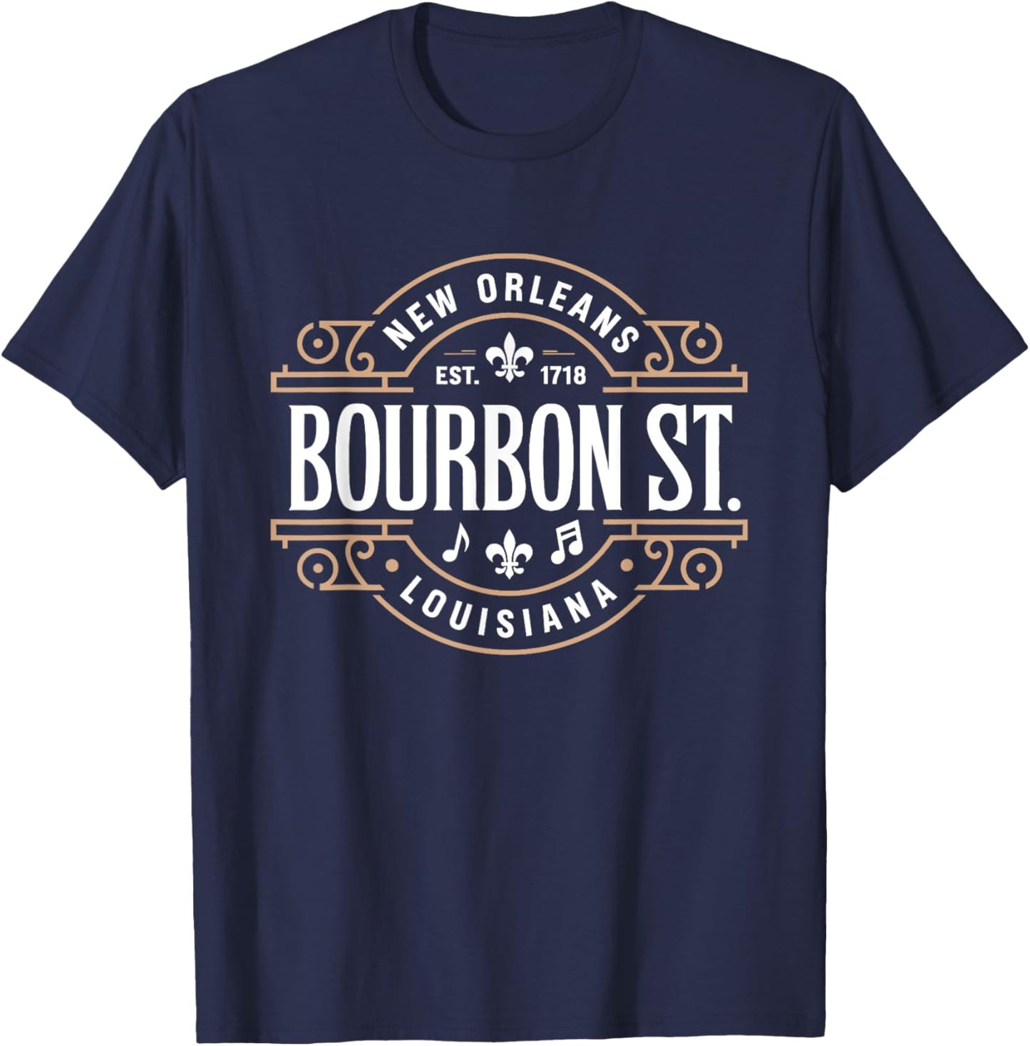 Bourbon Street New Orleans Music Est 1718 Vintage T-Shirt - T-Shirt | Navy