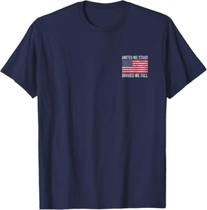 USA FLAG UNITED WE STAND DIVIDED WE FALL AMERICAN PATRIOT Women Kids Men T-Shirt - T-Shirt | Navy