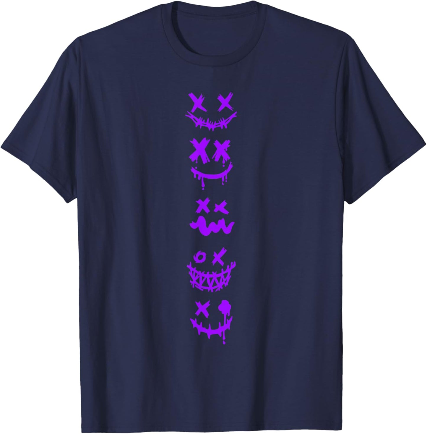 Purple Grunge Monster Smile Faces Purple Graphic T-Shirt - T-Shirt | Navy
