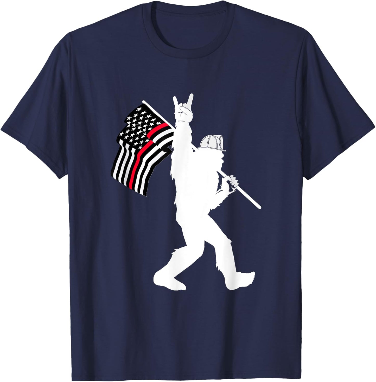 Bigfoot Firefighter Thin Red Line Flag for Dad and Mom T-Shirt - T-Shirt | Navy