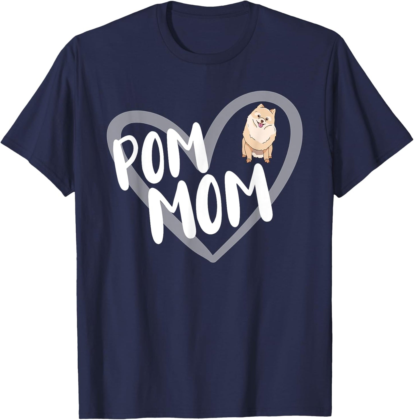 Pom Mom Heart Funny Pomeranian Owner Dog Lover T-Shirt - T-Shirt | Navy