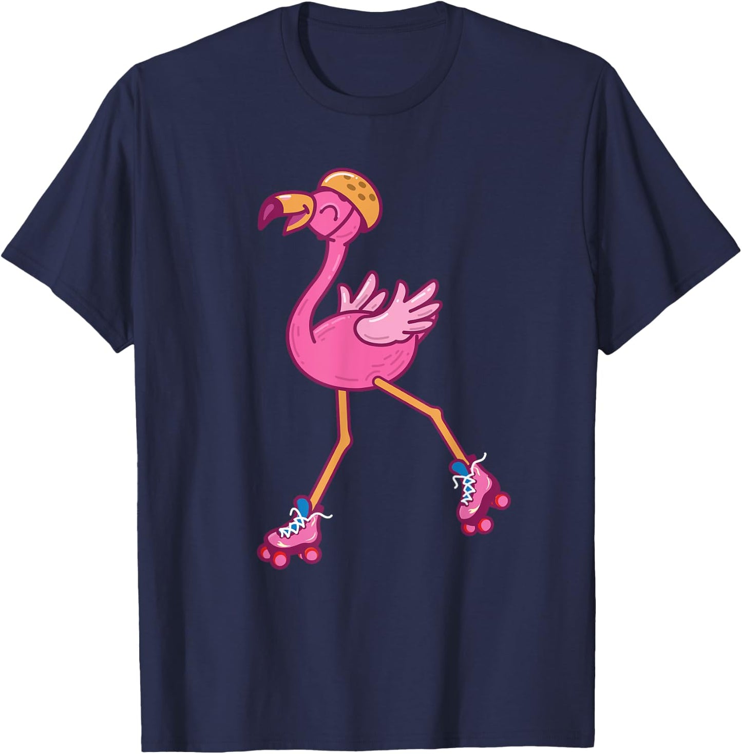 Skater Flamingo - Cute Flamingo Lover Roller Skating T-Shirt - T-Shirt | Navy