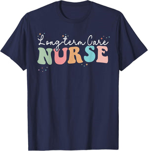 Retro Groovy LTC Nurse Long-Term Care Nurses Day T-Shirt - T-Shirt | Navy