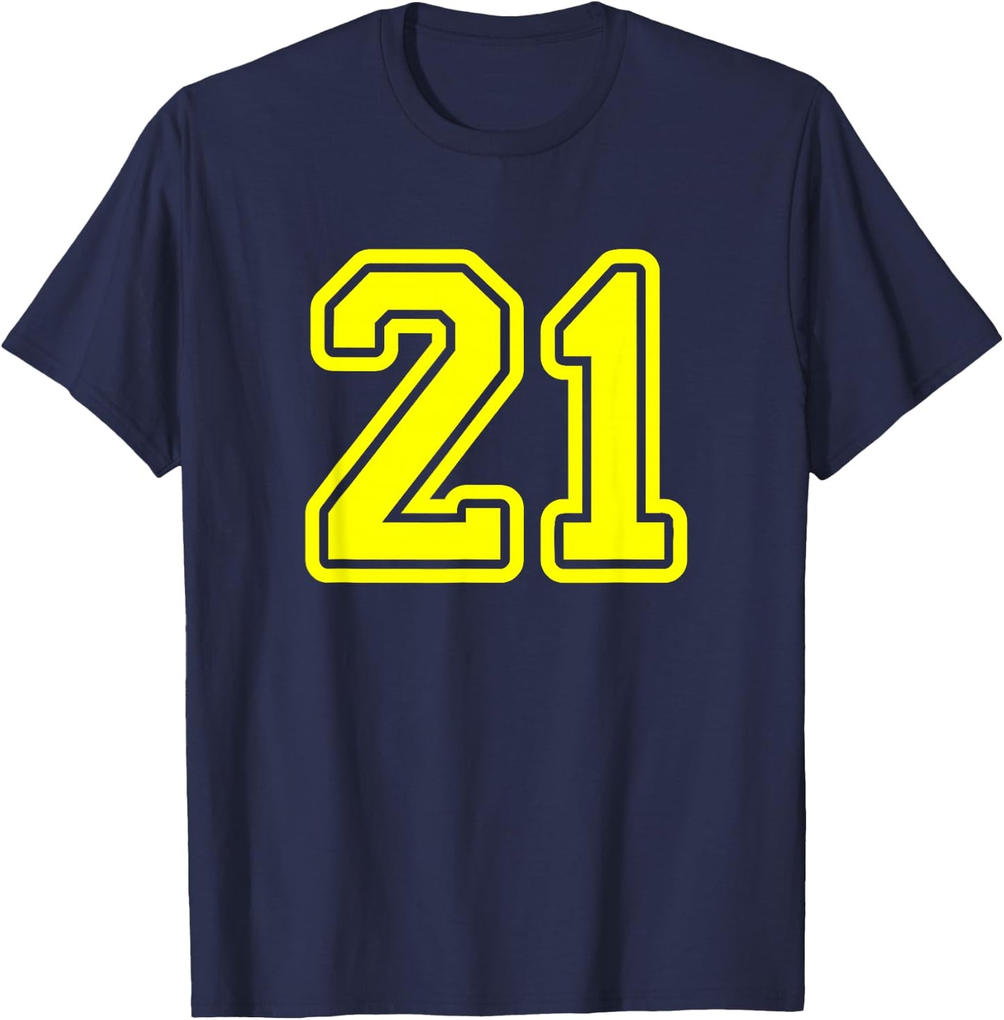Yellow Athletic Sports Team Number #21 T-Shirt - T-Shirt | Navy