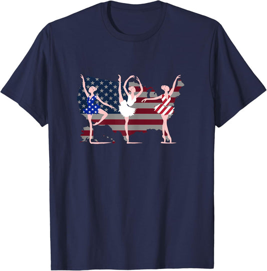 Ballerina Ballet USA American Flag 4th of July Dance Gift T-Shirt - T-Shirt | Navy