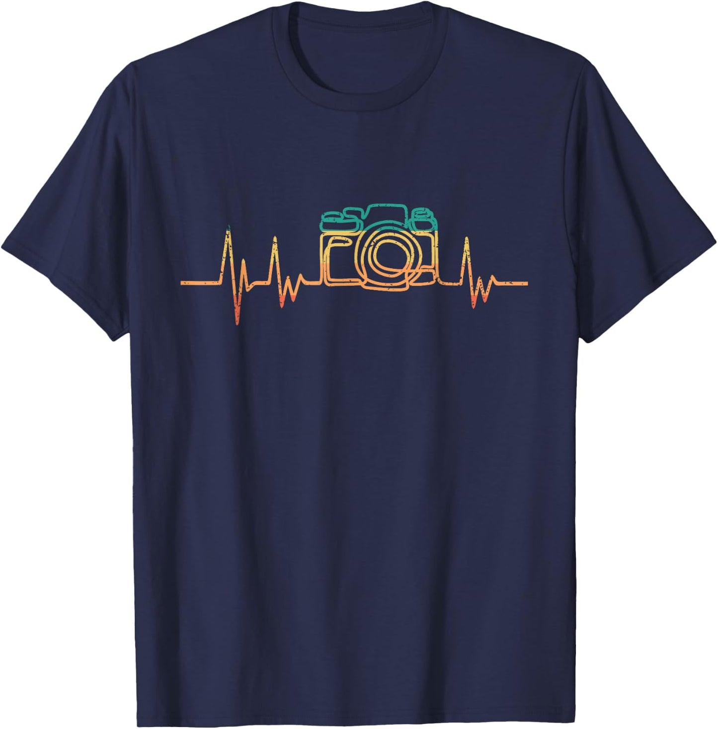Photographer Heartbeat Retro Camera Photography Cameraman T-Shirt - T-Shirt | Navy