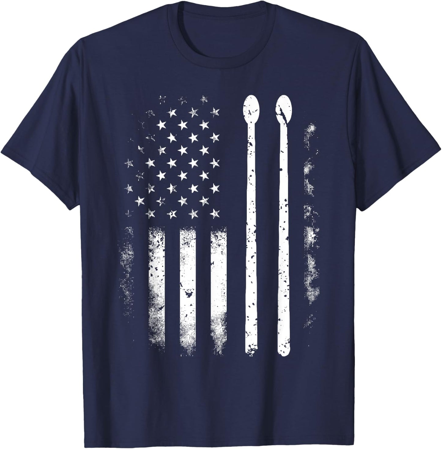 American Flag Drumsticks USA Drummers Vintage Drum Sticks T-Shirt - T-Shirt | Navy