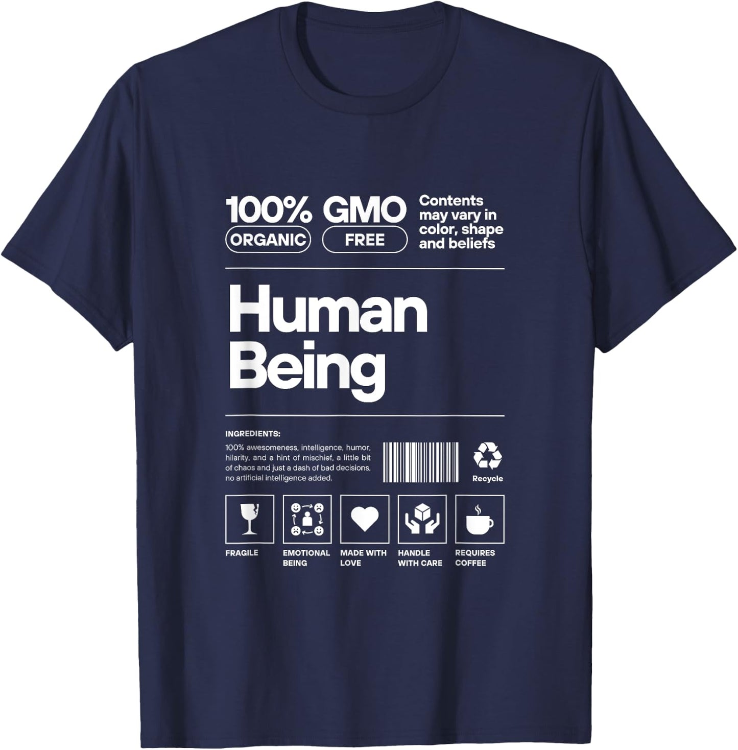 Human Being Personality Nutrition Facts Sarcastic T-Shirt - T-Shirt | Navy