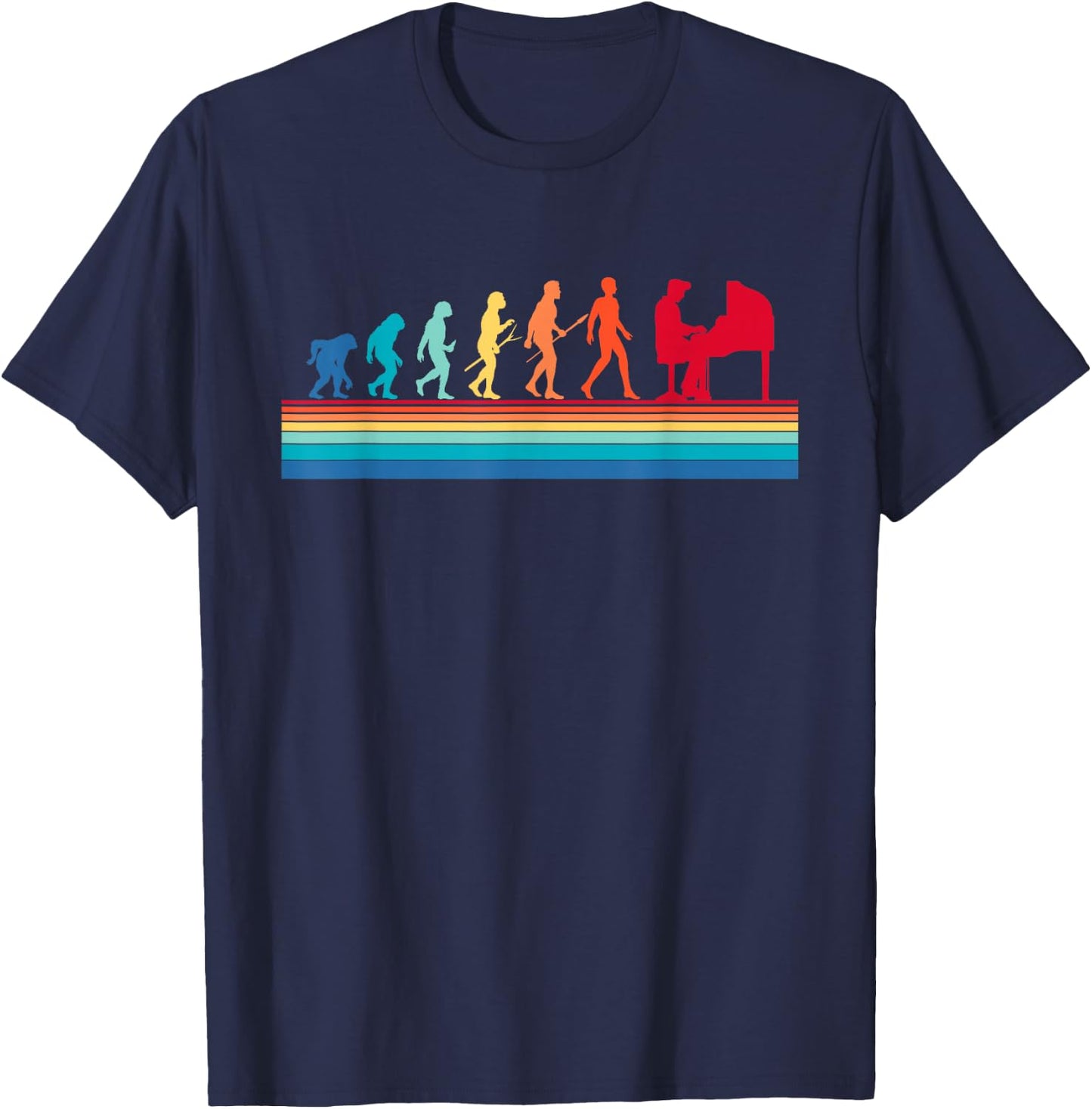 Retro Evolution Piano Player Pianist Classical Music Lover T-Shirt - T-Shirt | Navy