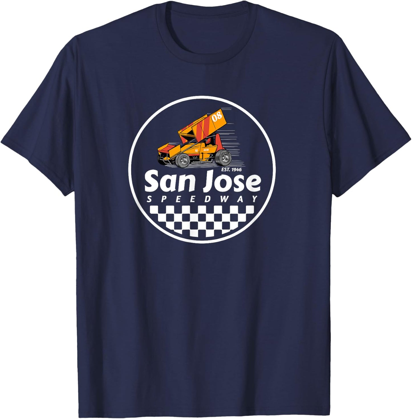 San Jose Speedway Checkered Design T-Shirt - T-Shirt | Navy