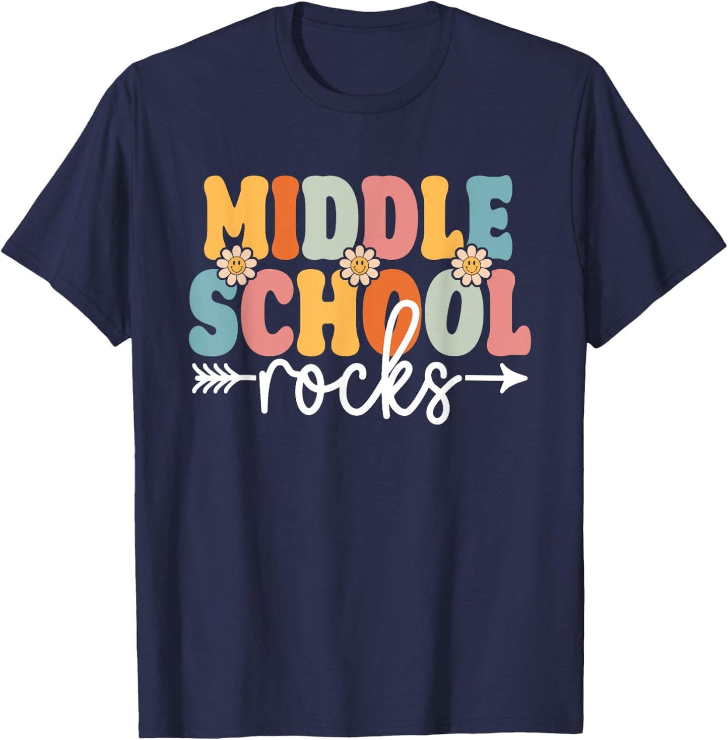 Middle School Rocks Funny Back To School Teachers Students T-Shirt - T-Shirt | Navy