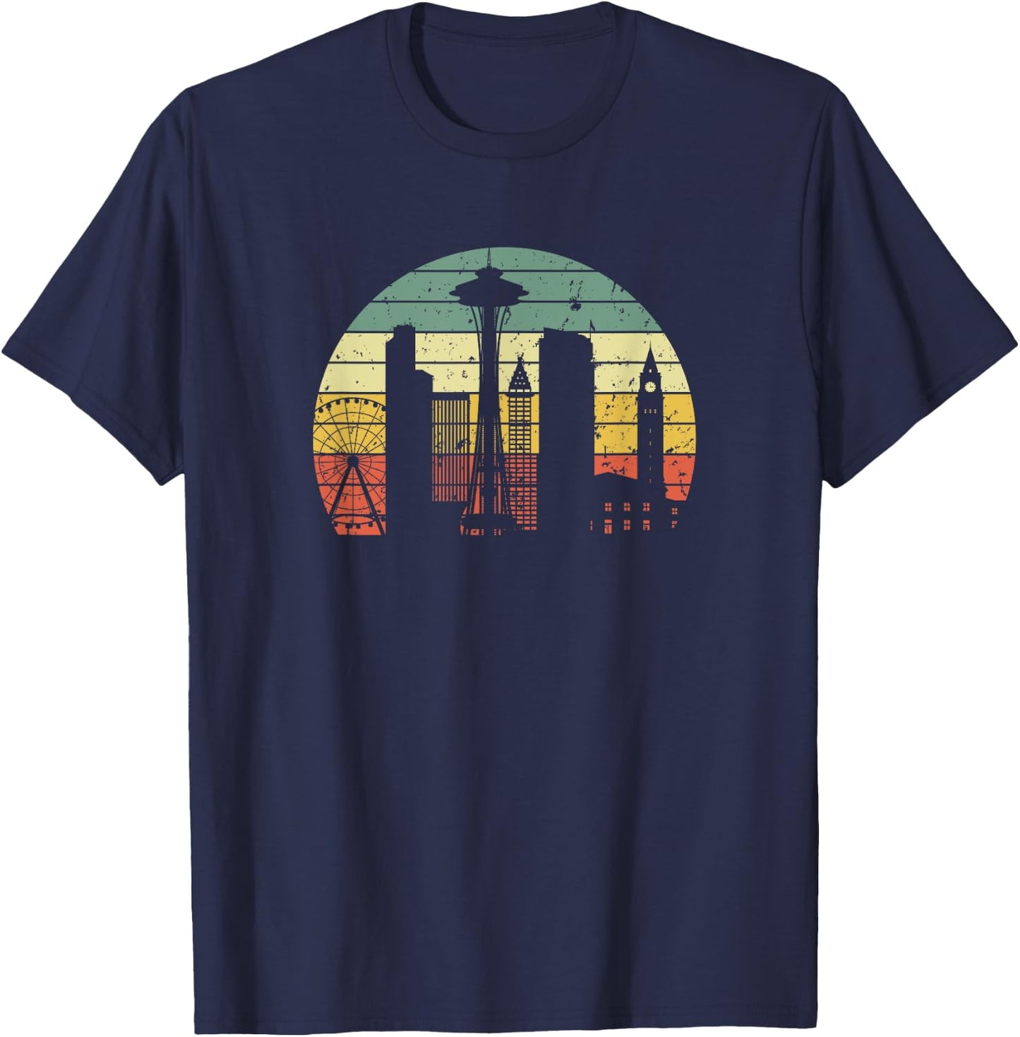 Seattle Space Needle USA Grunge Hiking Camping Fishing T-Shirt - T-Shirt | Navy