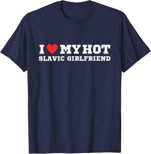 I love my slavic girlfriend | y2k | red heart | love T-Shirt - T-Shirt | Navy