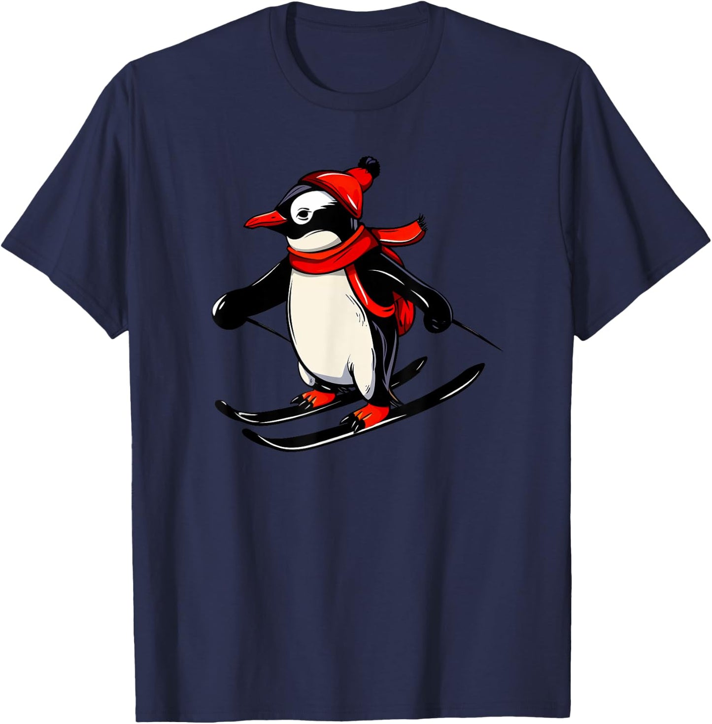 Cute Penguin Skiing - Skiing Penguin T-Shirt - T-Shirt | Navy