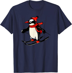 Cute Penguin Skiing - Skiing Penguin T-Shirt - T-Shirt | Navy