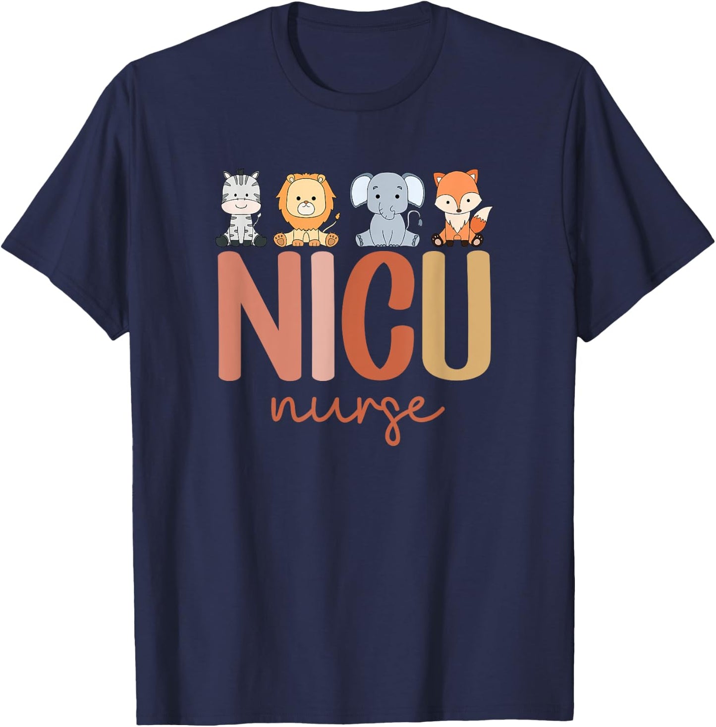 NICU Nurse Baby L&D Cute Animals T-Shirt - T-Shirt | Navy