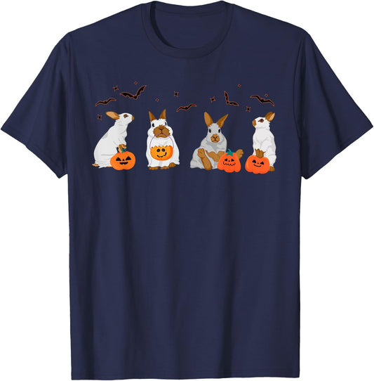Cute Fall Ghost Bunny Rabbit Halloween Costume Spooky Season T-Shirt - T-Shirt | Navy