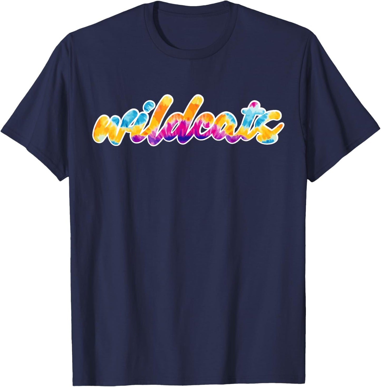 Wildcats Tie Dye School Spirit Wear Funky Vibe Style T-Shirt - T-Shirt | Navy