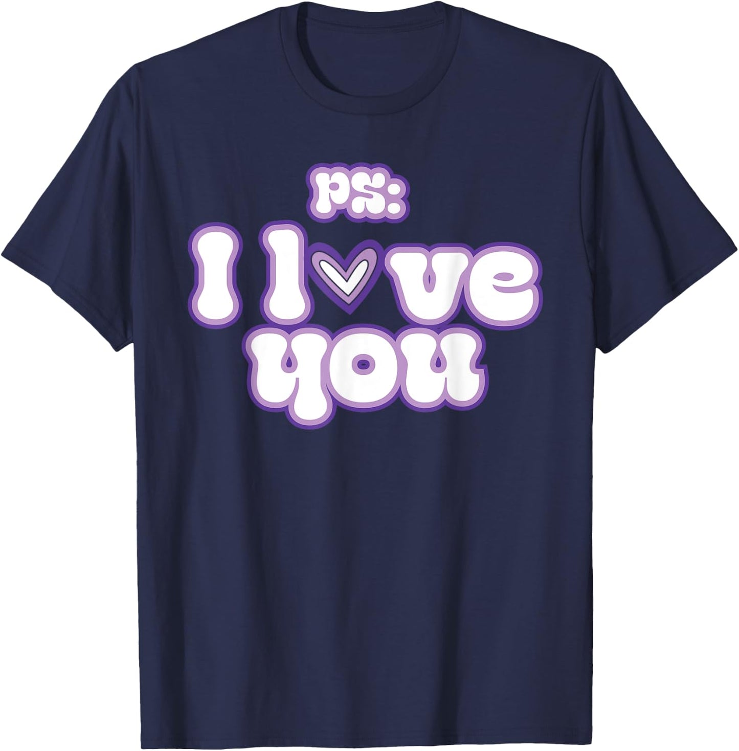 PS: I Love You Groovy Valentine's Day Purple Vintage T-Shirt - T-Shirt | Navy