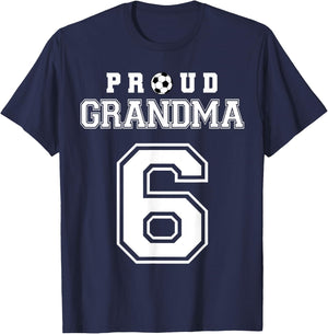 Number 6 Custom Proud Soccer Futbol Grandma Personalized T-Shirt - T-Shirt | Navy