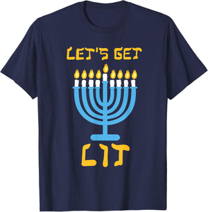 Let's Get Lit Funny Menorah Happy Hanukkah Jewish Men Women T-Shirt - T-Shirt | Navy