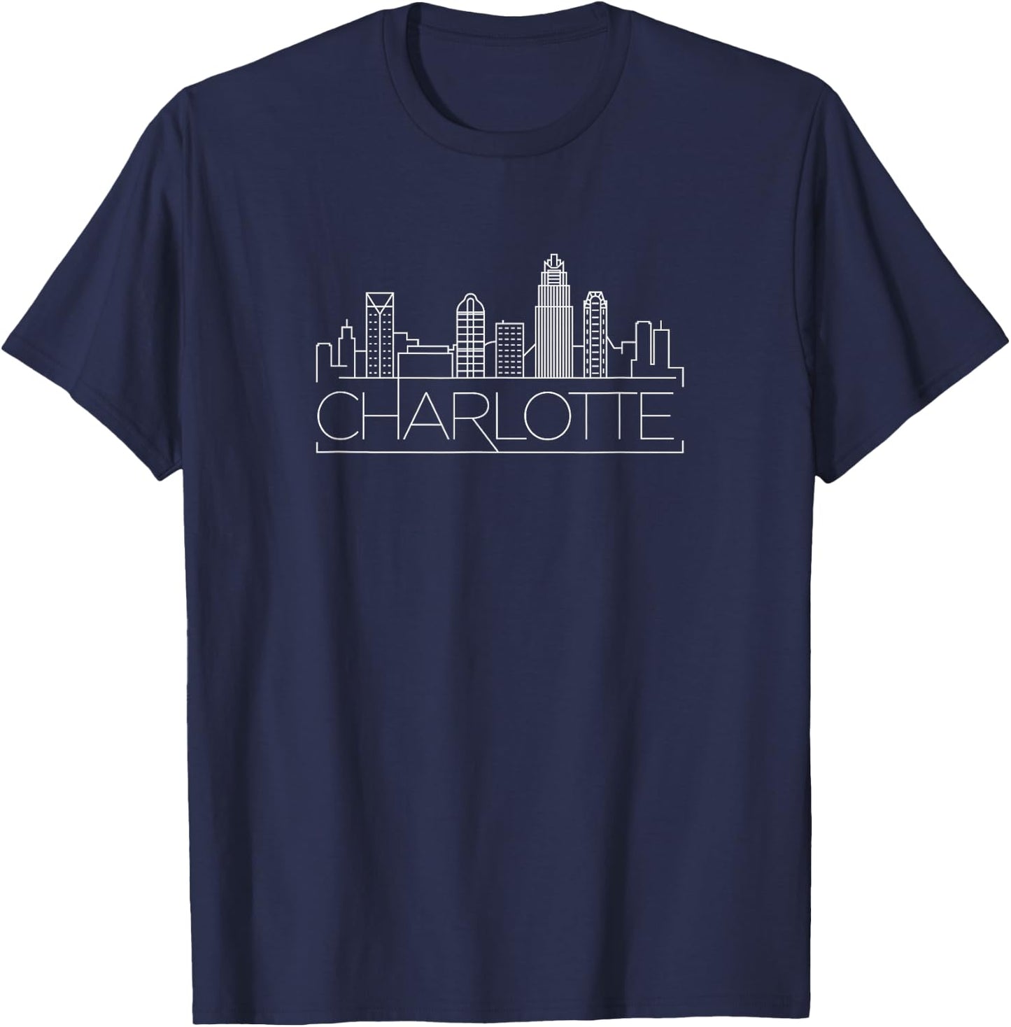 Charlotte,North Carolina, Queen/Mint City Skyline Minimalist T-Shirt - T-Shirt | Navy