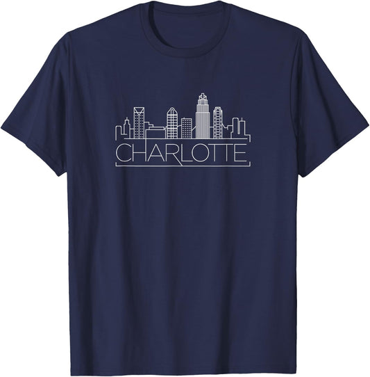 Charlotte,North Carolina, Queen/Mint City Skyline Minimalist T-Shirt - T-Shirt | Navy