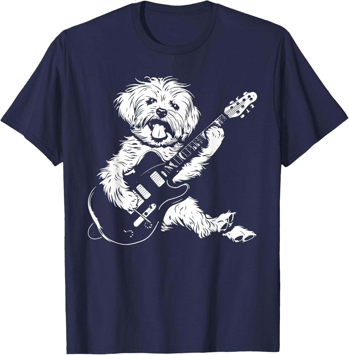 Dog Guitarist Guitar - Maltipoo Dad Mom T-Shirt - T-Shirt | Navy