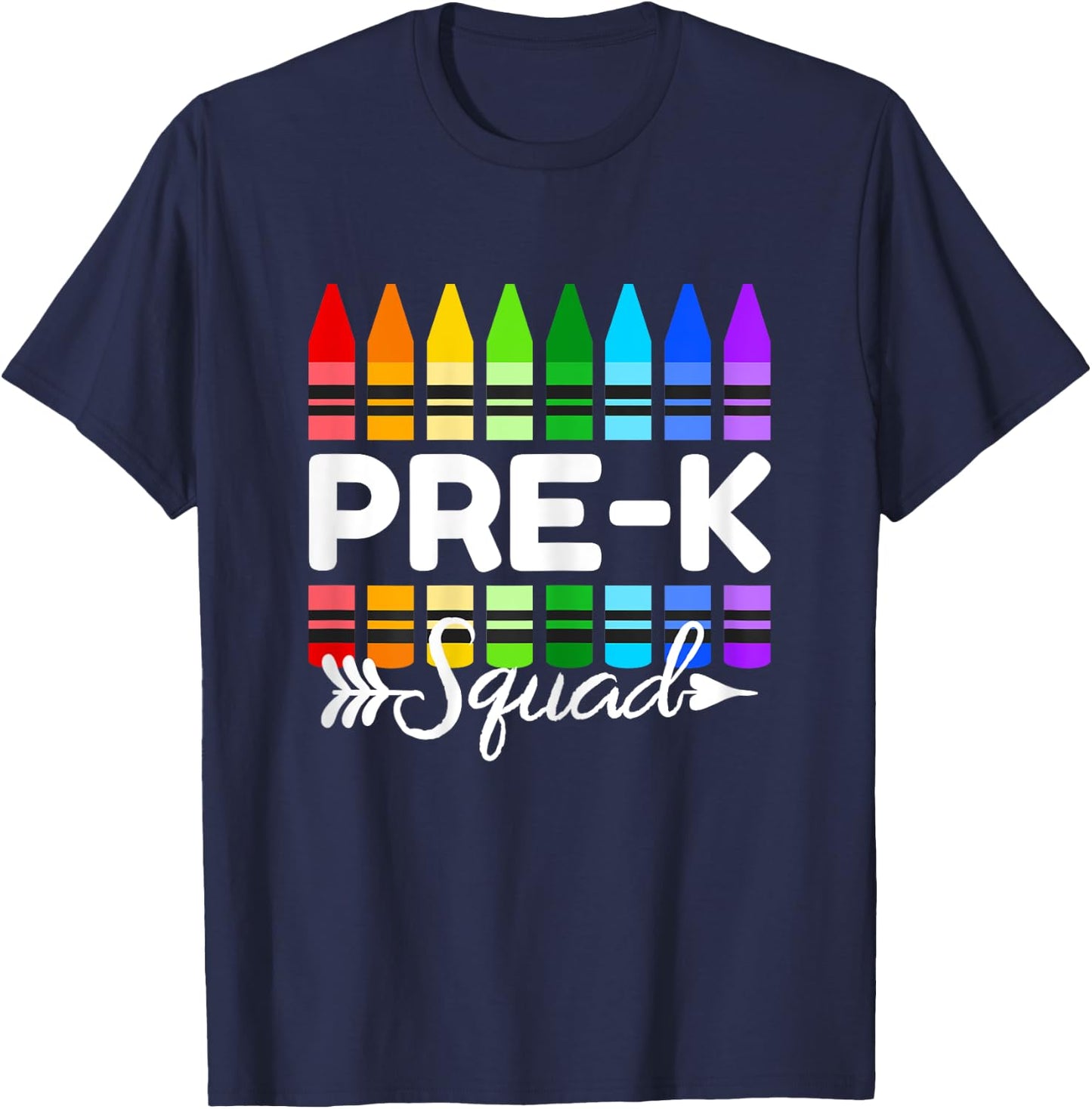 Pre-K Squad Crayon Preschool Teacher Students T-Shirt - T-Shirt | Navy