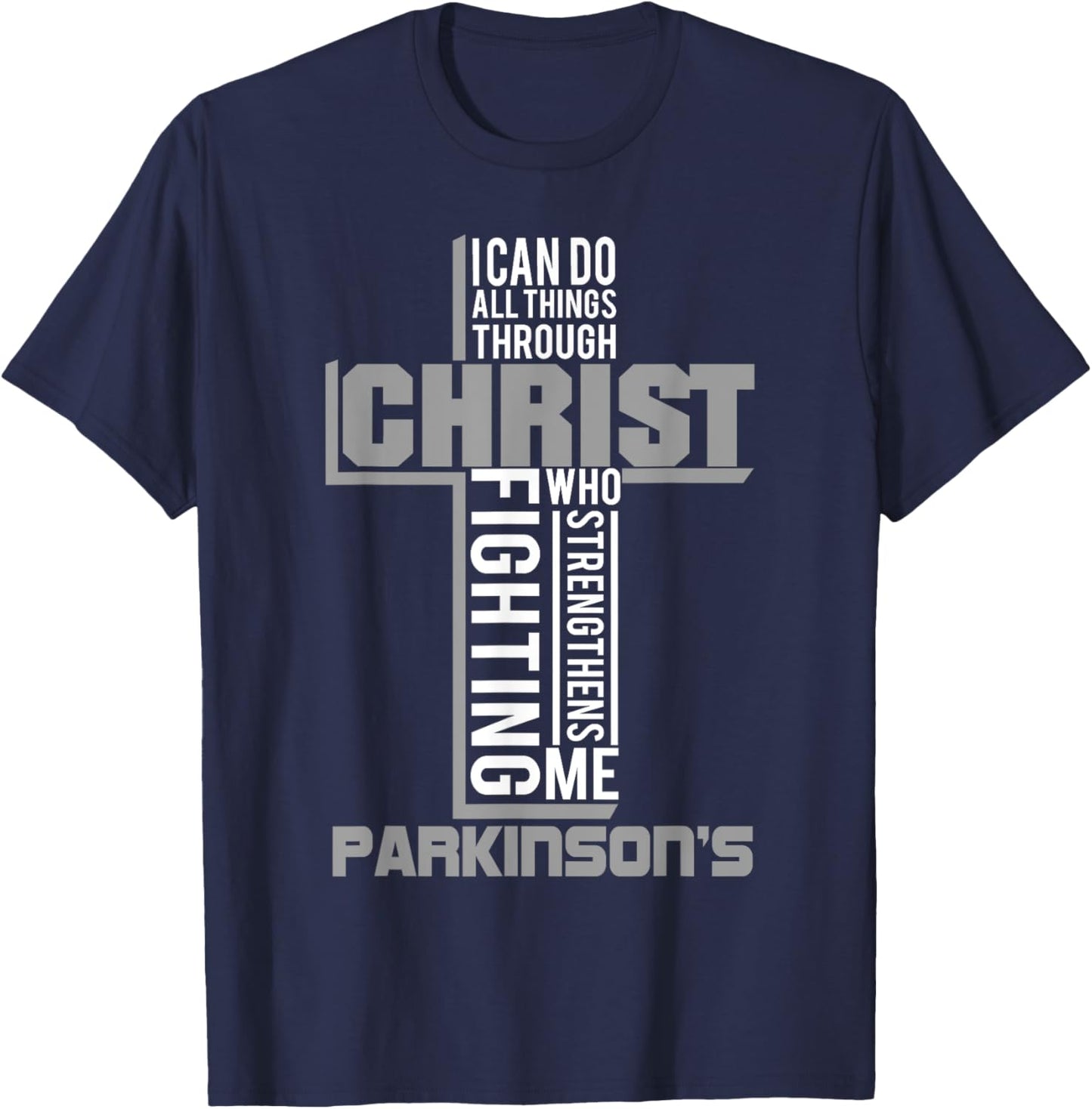 With Christ Fighting Parkinson's Warrior Awareness T-Shirt - T-Shirt | Navy