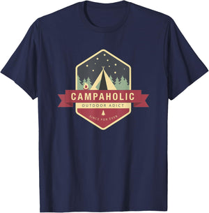 Campaholic Outdoor Addict with a tent T-Shirt - T-Shirt | Navy