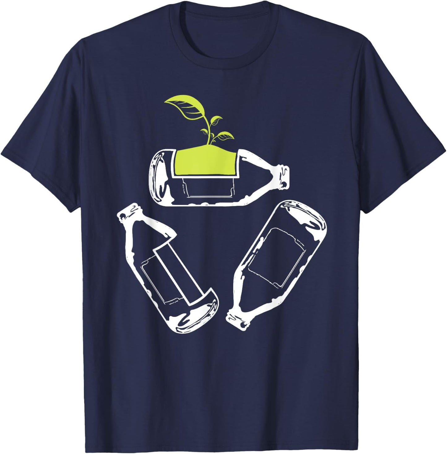 Recycle Reduce Reuse Green Recycling Tree Bottles Plant T-Shirt - T-Shirt | Navy