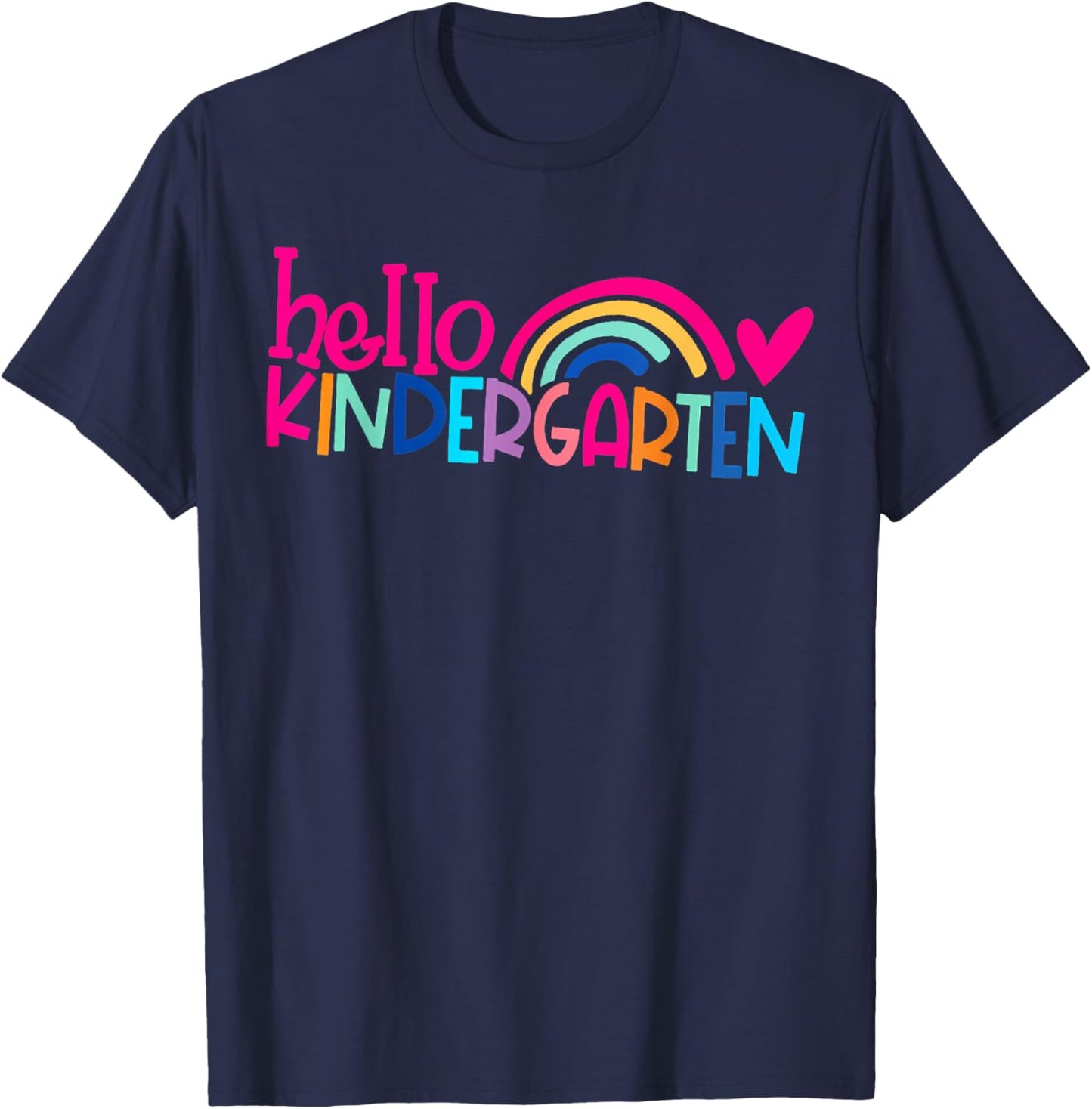 Cute Hello Kindergarten Rainbow Heart Back To School T-Shirt - T-Shirt | Navy