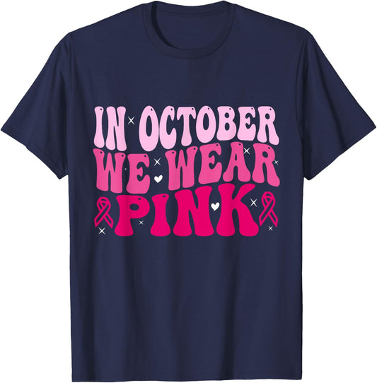 In October We Wear Pink Halloween Breast Cancer Awareness T-Shirt - T-Shirt | Navy