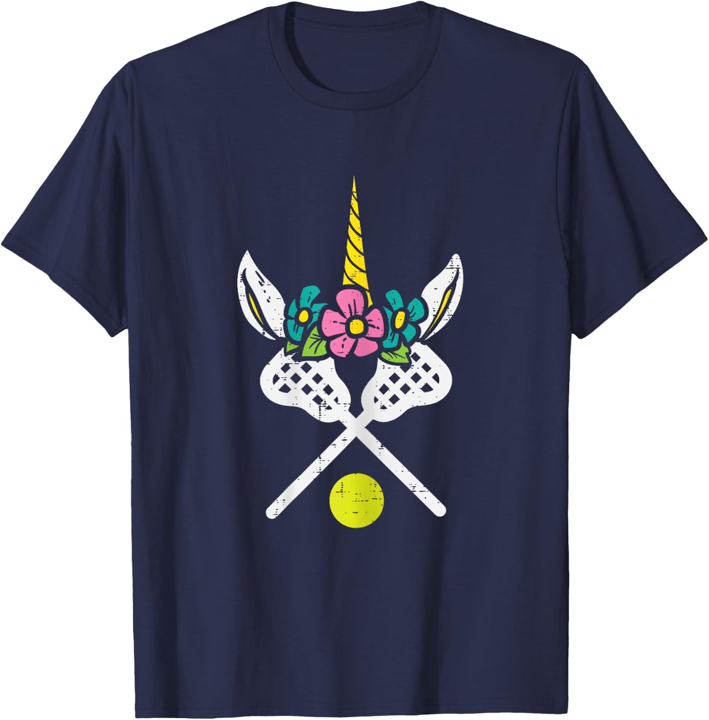 Unicorn Head Lacrosse Funny Lax Sports Women Kids Girls T-Shirt - T-Shirt | Navy