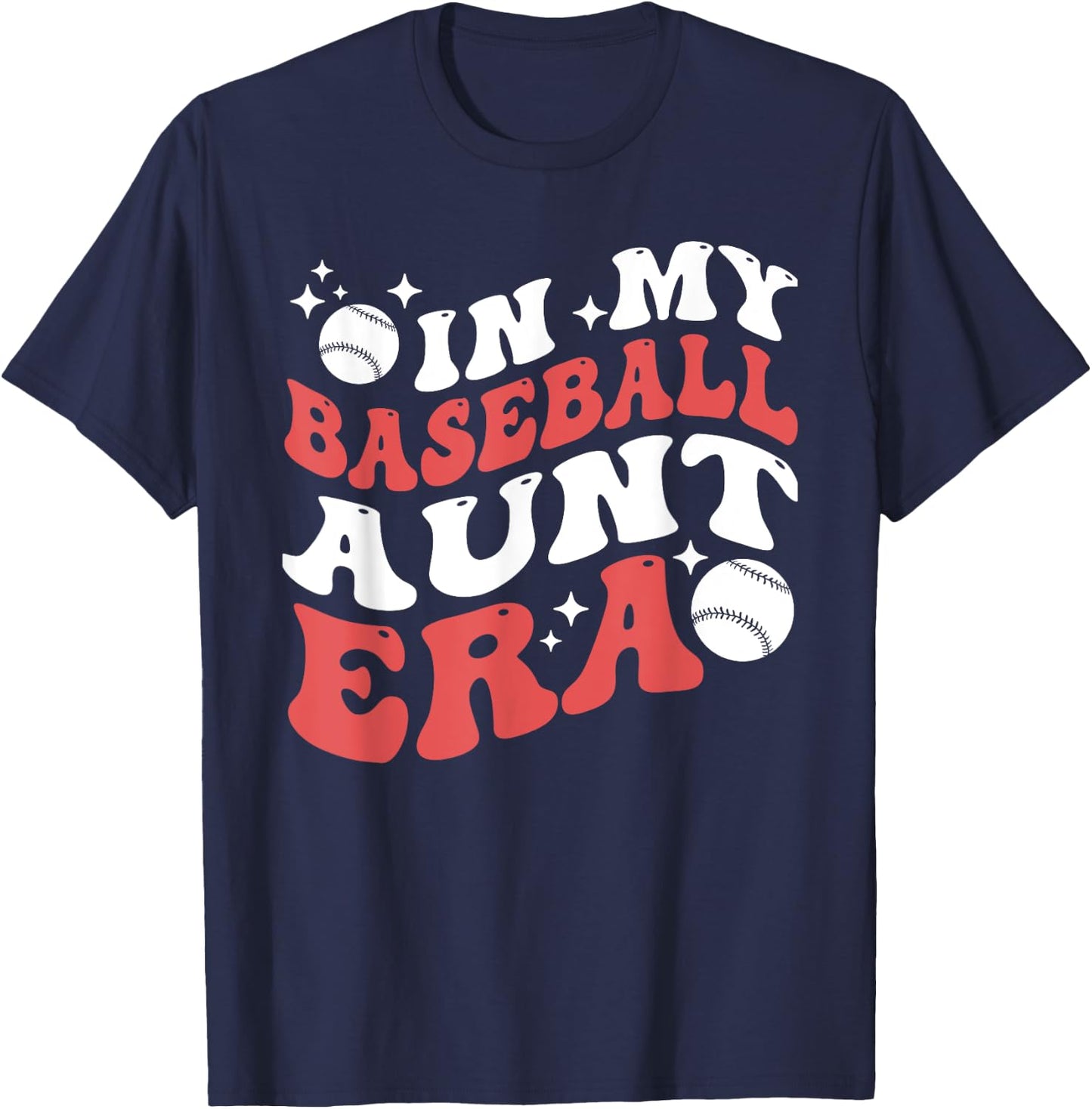 In My Baseball Aunt Era Groovy Vintage Baseball Aunt T-Shirt - T-Shirt | Navy