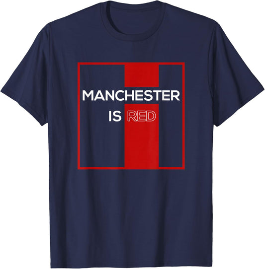 Manchester is Red Funny United Football Supporter T-Shirt - T-Shirt | Navy