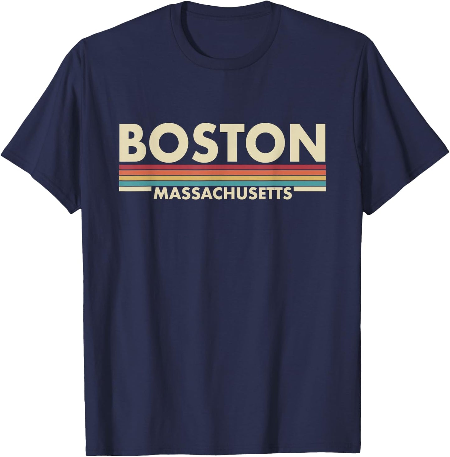 Graphic Club Inc. Boston - Massachusetts Vintage Retro Stripes Classic T-Shirt - T-Shirt | Navy