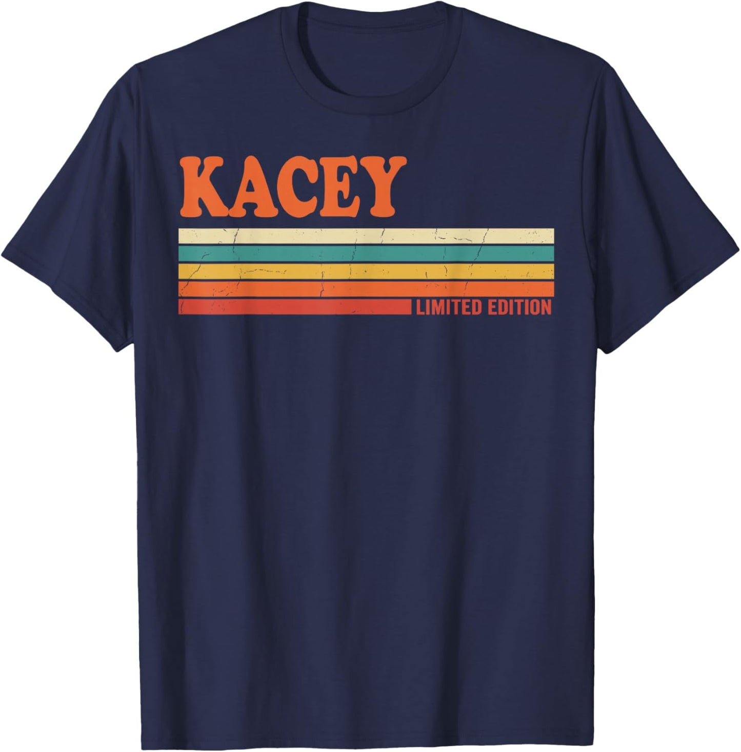 Kacey Retro Personalized First Name Vintage Stripes T-Shirt - T-Shirt | Navy