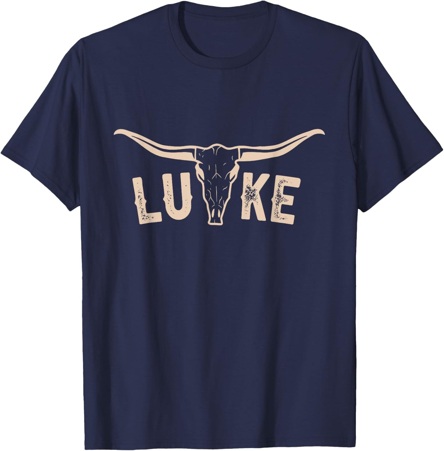 Vintage Luke Bull-Skull Western Gift Personalized Name T-Shirt - T-Shirt | Navy
