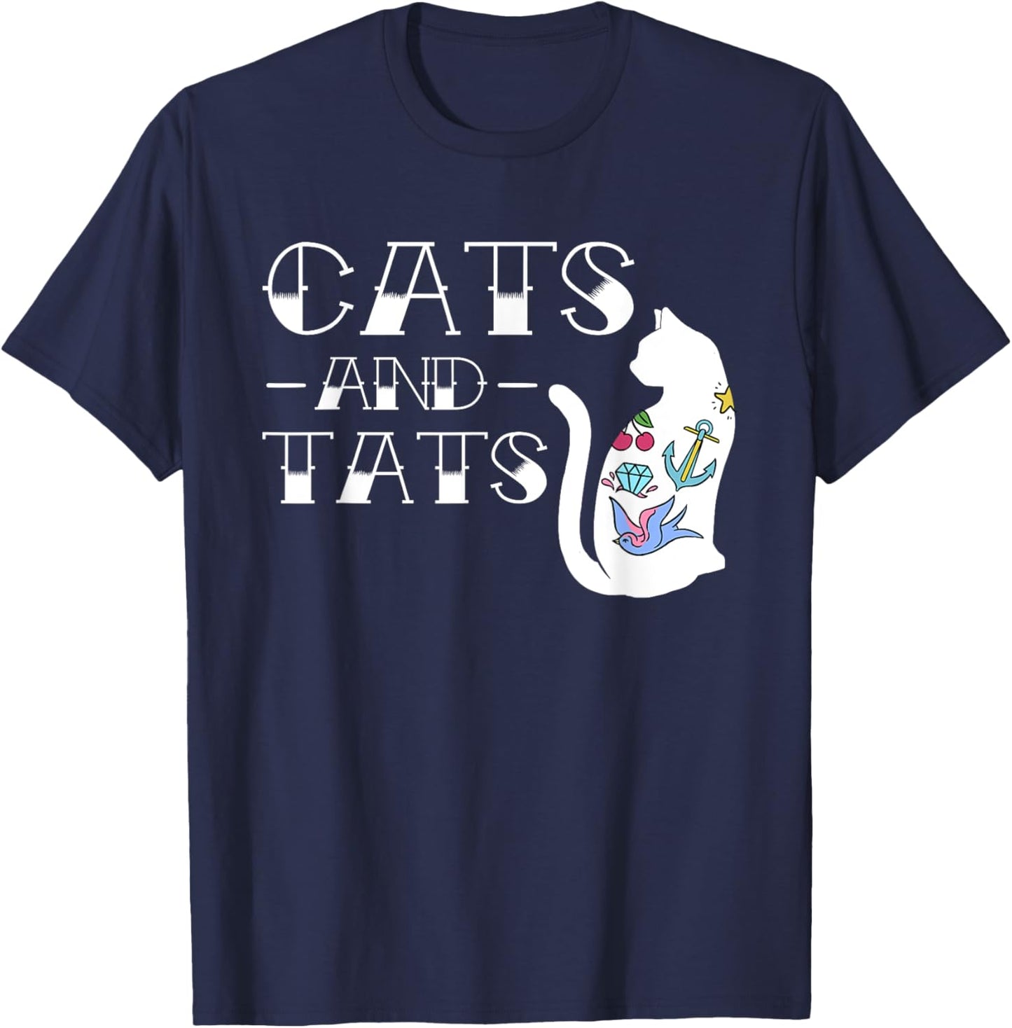 Funny Cats and Cat Tattoo Lover Cats & Tats Tattoo Art Women Girls Kids T-Shirt - T-Shirt | Navy