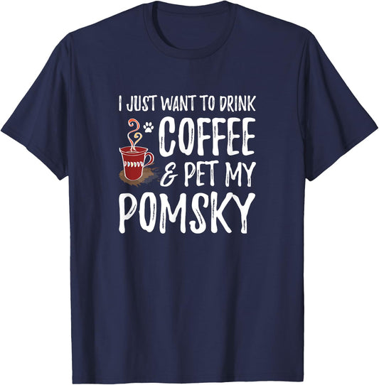 Coffee and Pomsky for Pomsky Dog Mom Men Women Girls Kids T-Shirt - T-Shirt | Navy