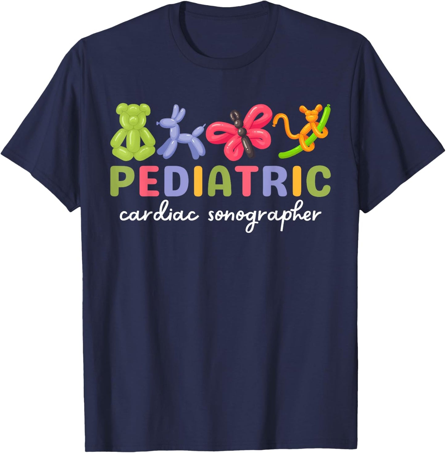 Pediatric Cardiac Sonographer Cute Animals PEDS Nurse Week T-Shirt - T-Shirt | Navy